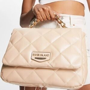 NWT River Island faux leather quilted chain shoulder bag in tan